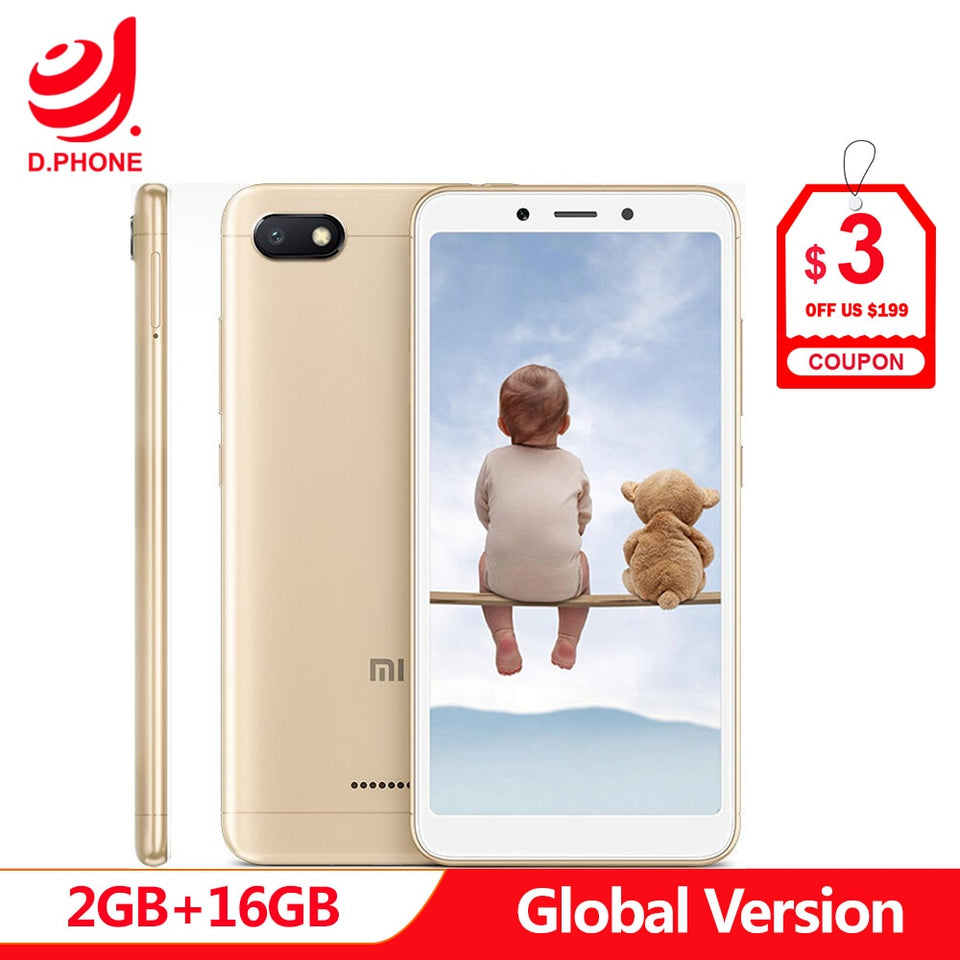 En existencia Versión global original Xiaomi Redmi 6A 2GB 16GB 5.45 "18: 9 Pantalla completa MTK Helio A22 Quad Core 13MP Cámara Celular
