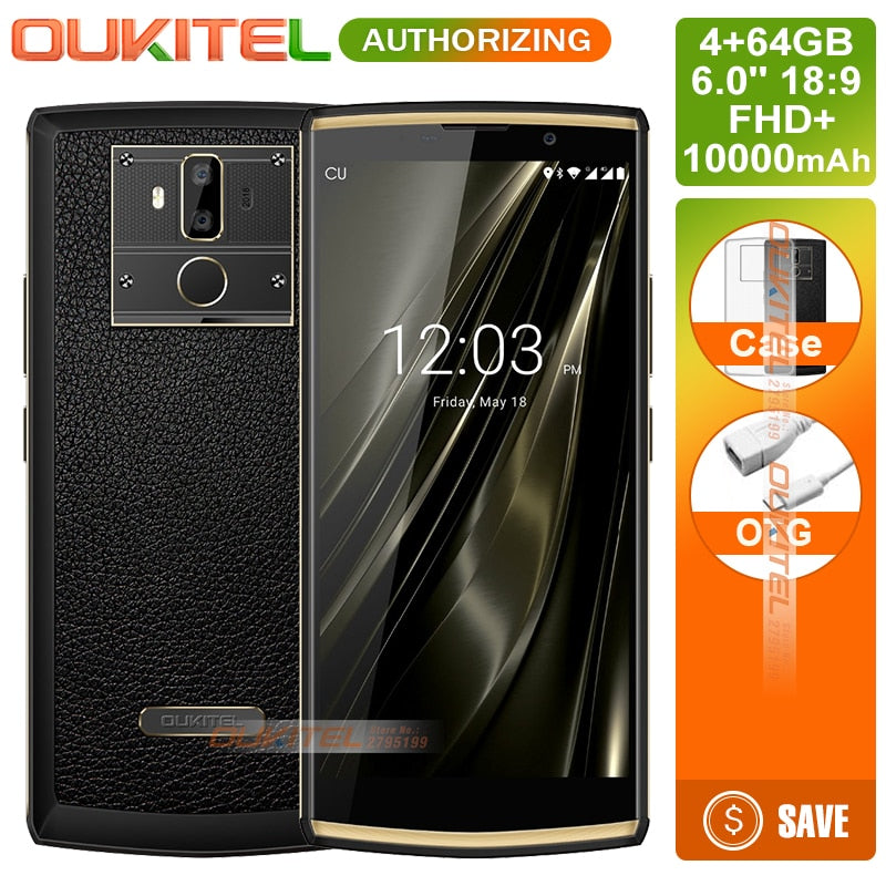 Oukitel K7 10000mAh 9V2A Android 8.1 Smartphone 18: 9 6.0 '' FHD + 4GB + 64GB MT6750T Octa Core 13MP Cámara dual trasera 4G Celular