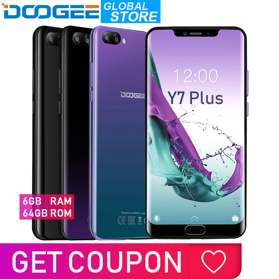 DOOGEE Y7 Plus CellPhone MTK6757 Octa-Core 2.5GHz 6GB RAM 64GB ROM 6.18 pulgadas 1080 * 2246 Pantalla 16.0MP + 13.0MP 5080mAh Android 8.1
