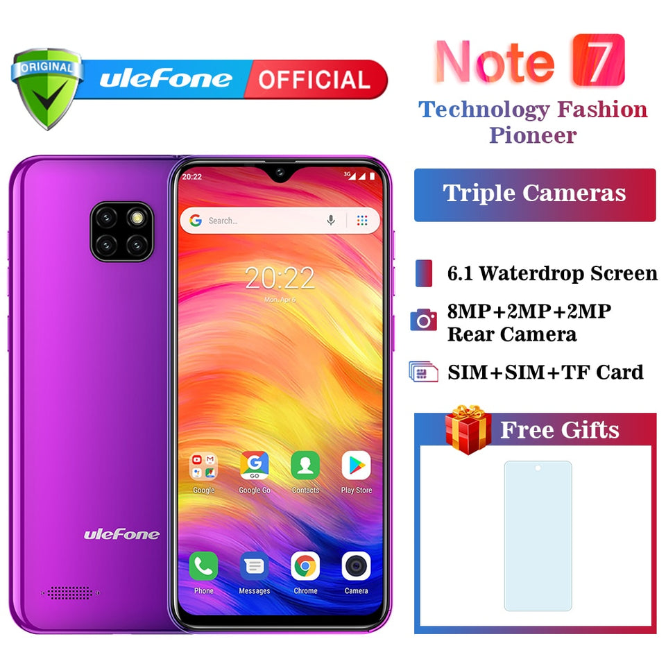 Ulefone Note 7 Smartphone 3500mAh 19: 9 Quad Core 6.1 pulgadas Waterdrop Pantalla 16GB ROM Teléfono móvil WCDMA Teléfono móvil Android8.1